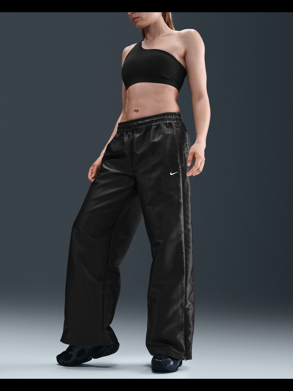 Nike Women's Black Wide-Leg Track Pants Nike Sportswear Windrunner Shine